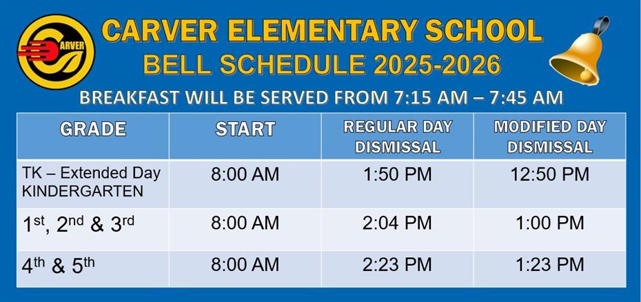 Carver School Bell Schedule 2025-2026